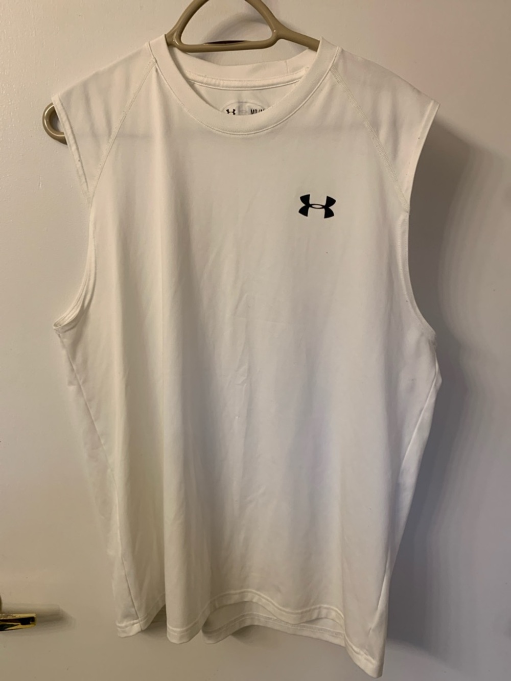 Under Armour White Sleeveless Training Tank with Black Logo at Neck